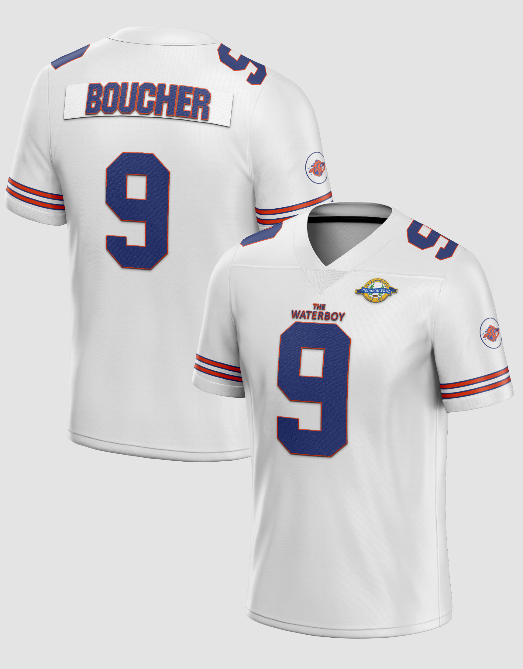 Boriz Sandler Bobby Boucher Waterboy Mud Dogs Football Jersey  With Bourbon Bowl Patch (42, Blue) : Clothing, Shoes & Jewelry