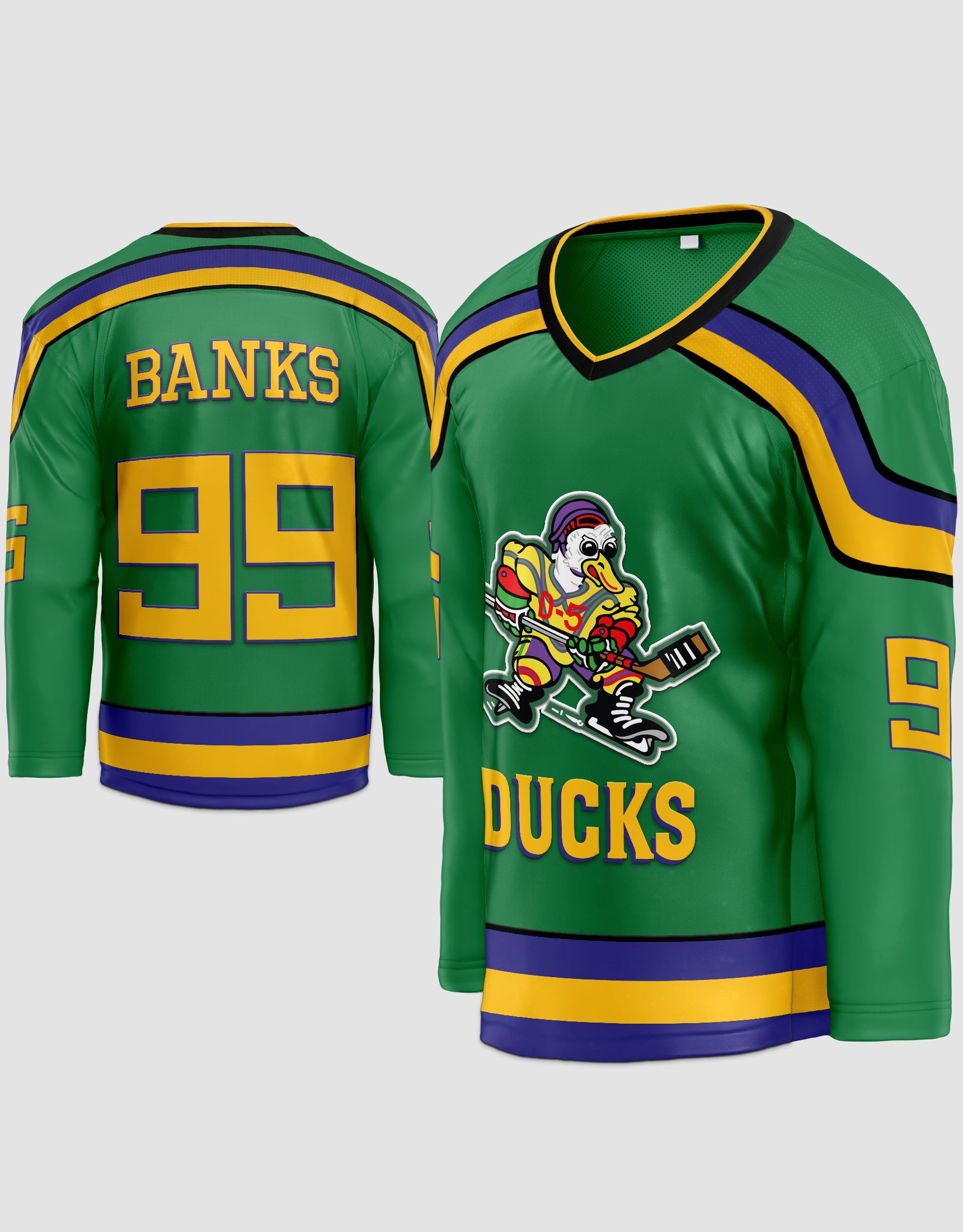 Adam Banks #99 Mighty Ducks Movie Hockey Jersey White Green