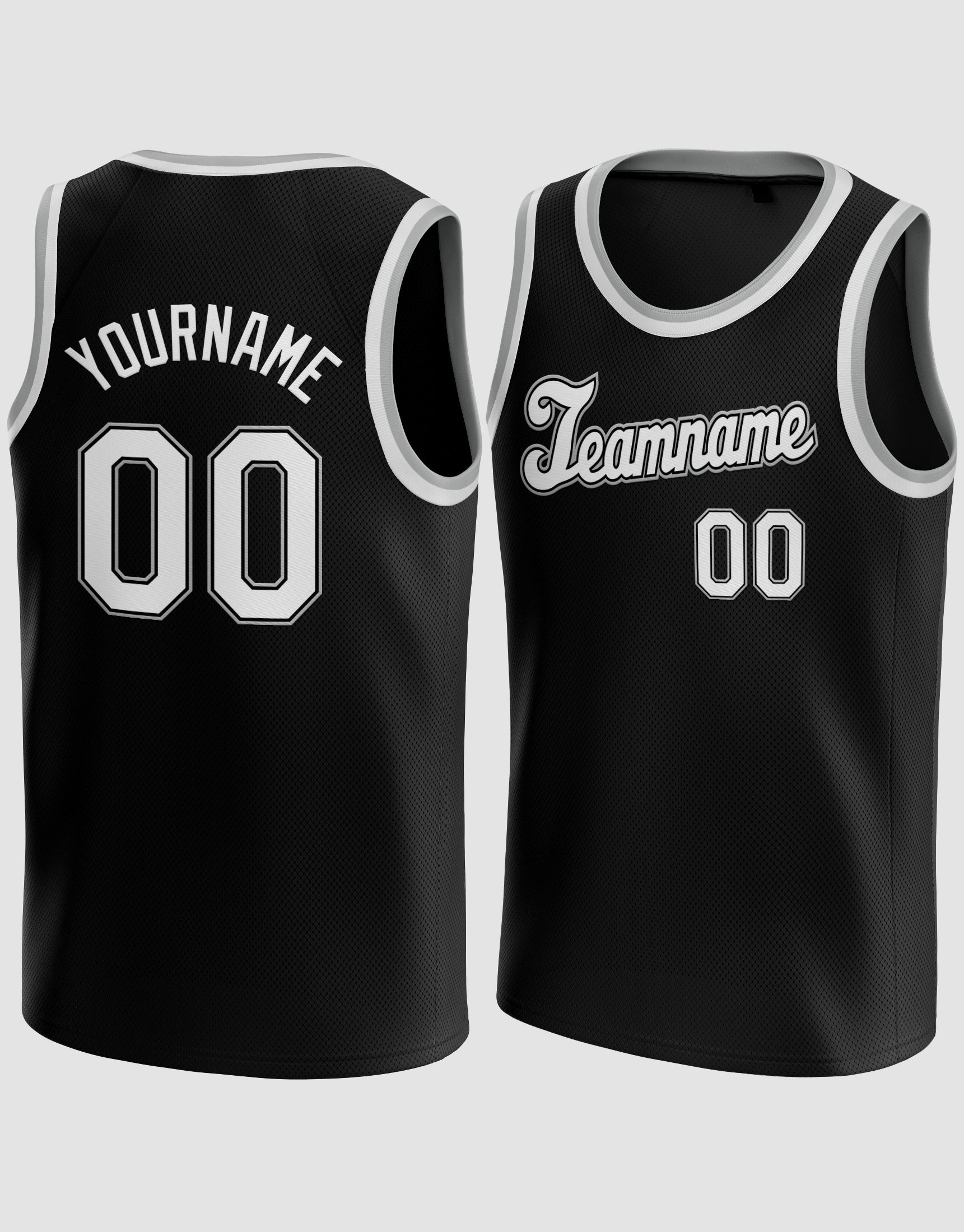Custom Black White-Gray Round Neck Basketball Jersey