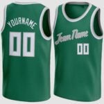 Custom Kelly Green White-Silver Round Neck Basketball Jersey