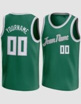 Custom Kelly Green White-Silver Round Neck Basketball Jersey