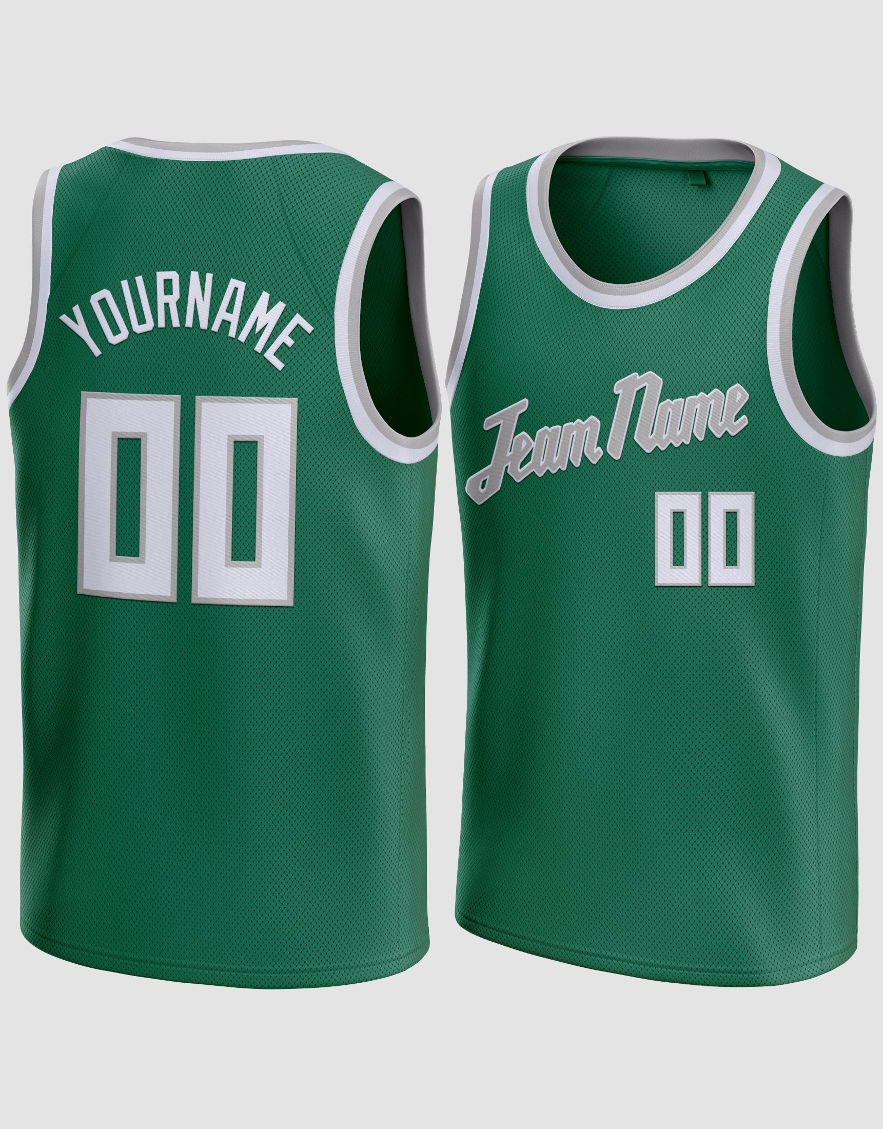Custom Kelly Green White-Silver Round Neck Basketball Jersey