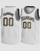 Custom White Camo-Black Round Neck Basketball Jersey