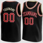 Custom Black Red-White Round Neck Basketball Jersey