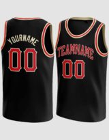 Custom Black Red-White Round Neck Basketball Jersey