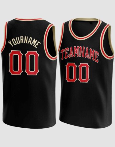 Custom Black Red-White Round Neck Basketball Jersey