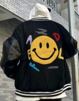 Furry Smiley Patchwork Bomber Streetwear Jacket