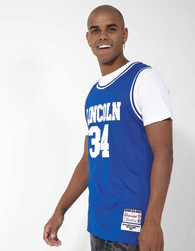 Men's Lincoln #34 Jesus Shuttlesworth Basketball Jersey - White/Blue, Sleeveless