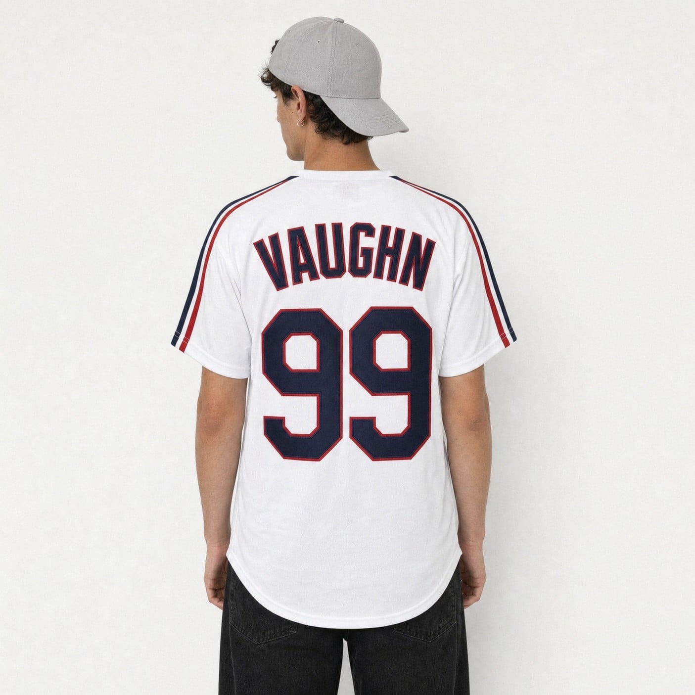 Ricky Vaughn #99 Cleveland Major League movie baseball jersey, White, worn, back view