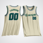 Customized Cream and Hunter Green Basketball Jersey