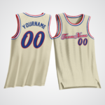 Customized Cream Royal Blue and Red Accents Basketball Jersey