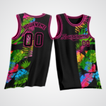 Customized Black Tropical Neon Accents Basketball Jersey
