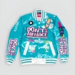 Youth Don't Be A Menace All Over Satin Jacket Light Blue