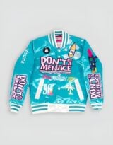 Youth Don't Be A Menace All Over Satin Jacket Light Blue