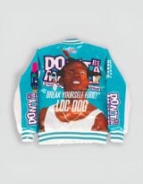 Youth Don't Be A Menace All Over Satin Jacket Light Blue