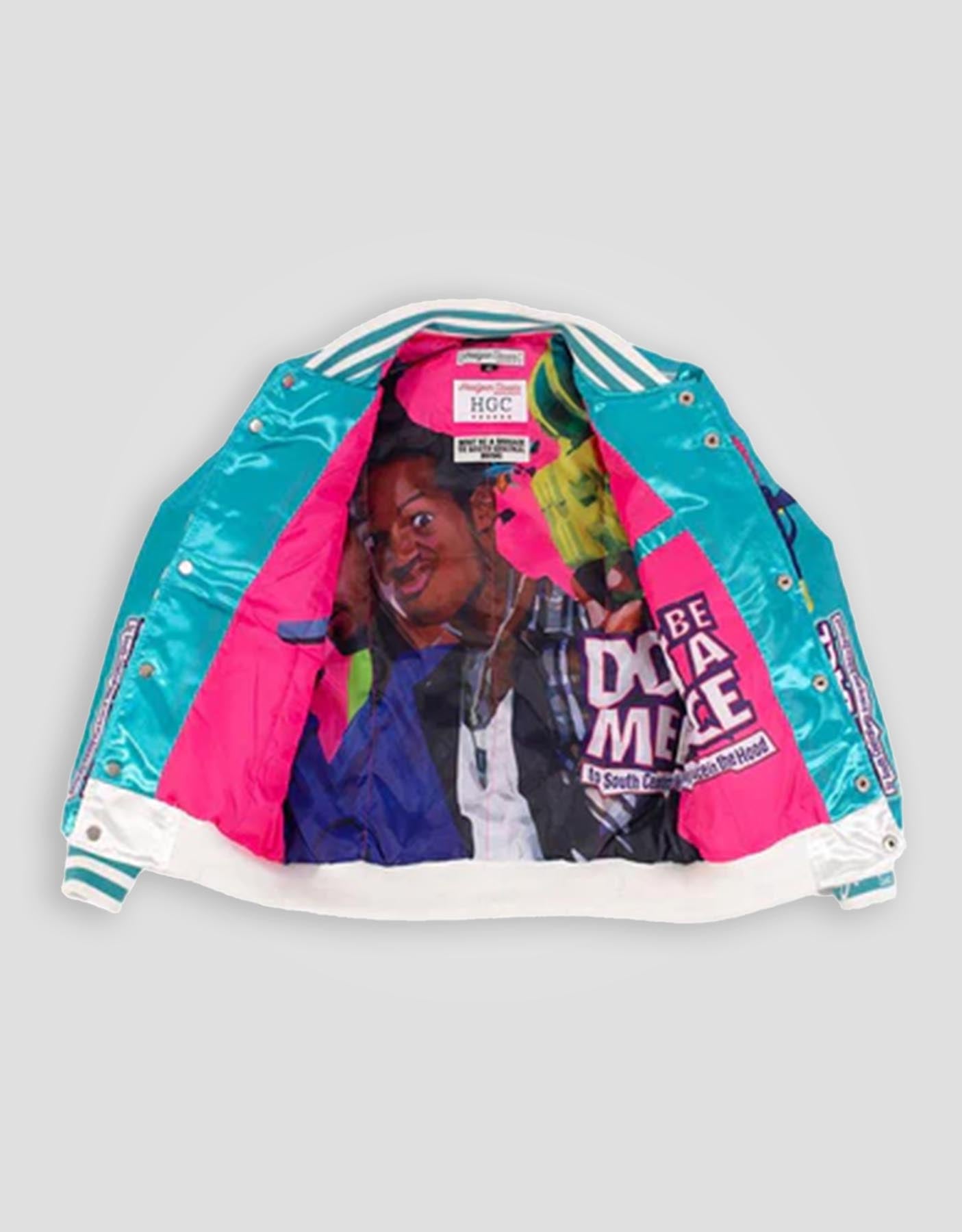 Youth Don't Be A Menace All Over Satin Jacket Light Blue - Image 3