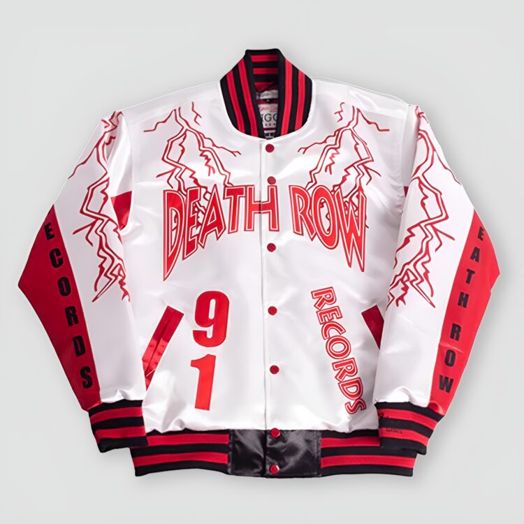 Death Row Satin Jacket White デスロウ　ジャケット Death Row Records Jacket Youth White Satin | 99Jersey