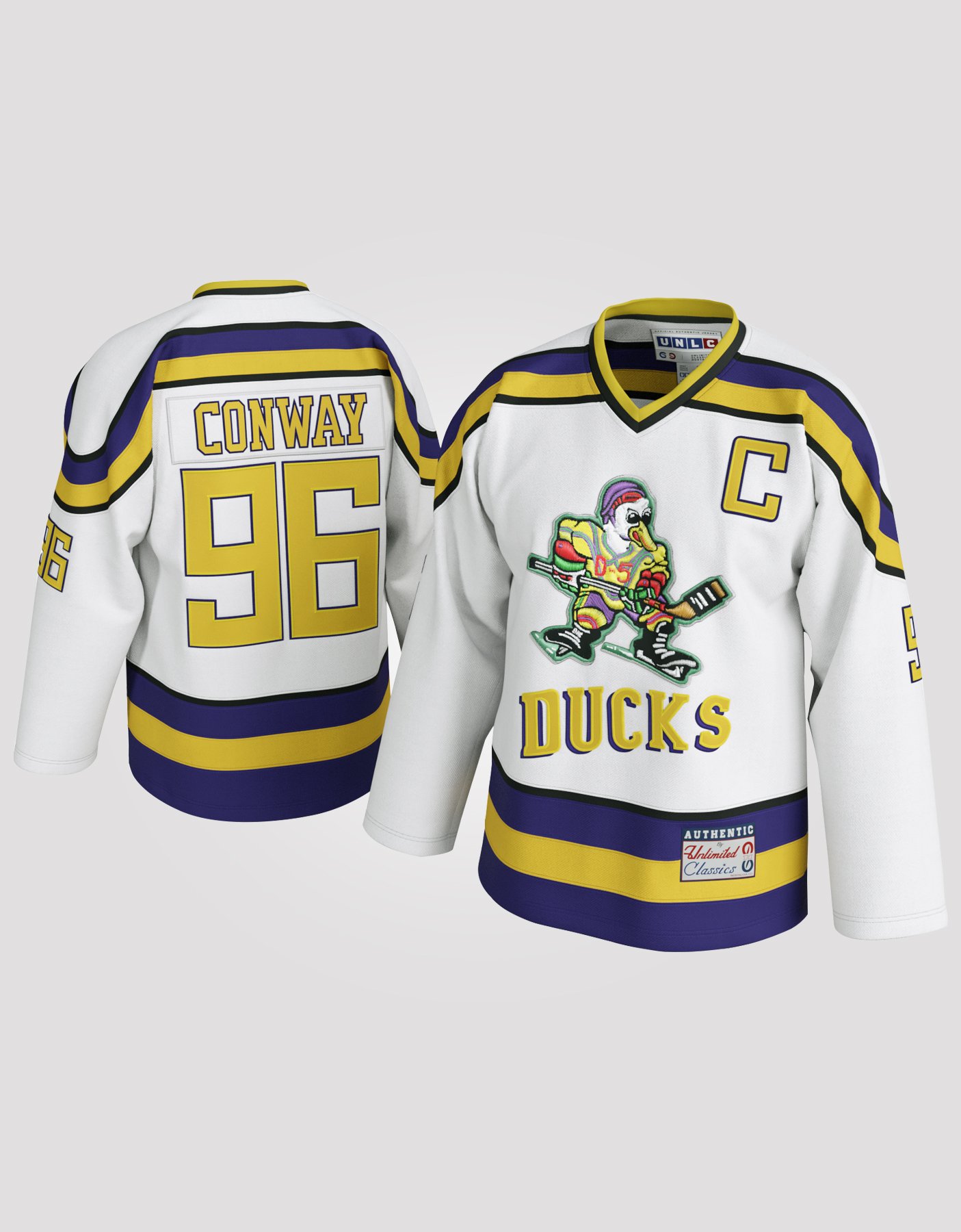 Charlie Conway YOUTH #96 Mighty Ducks Hockey Jersey (White)