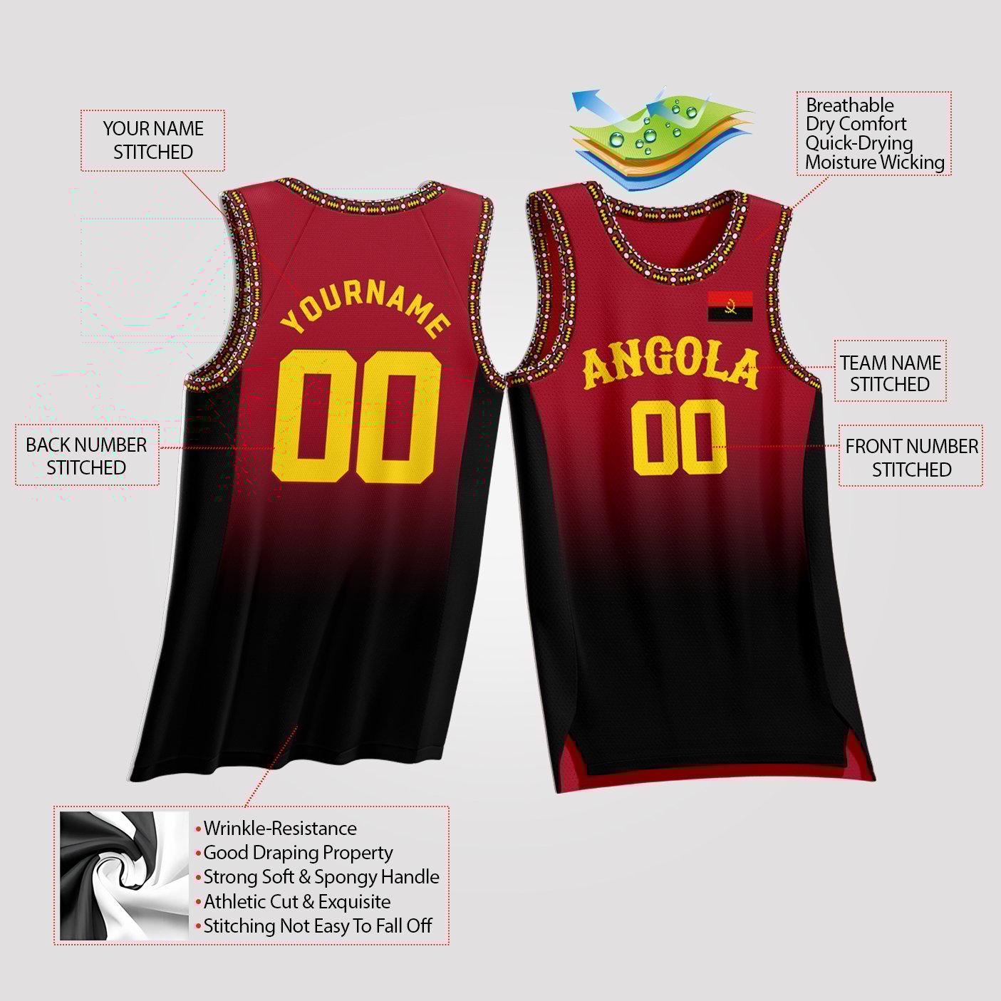 Angola Custom Basketball Jersey