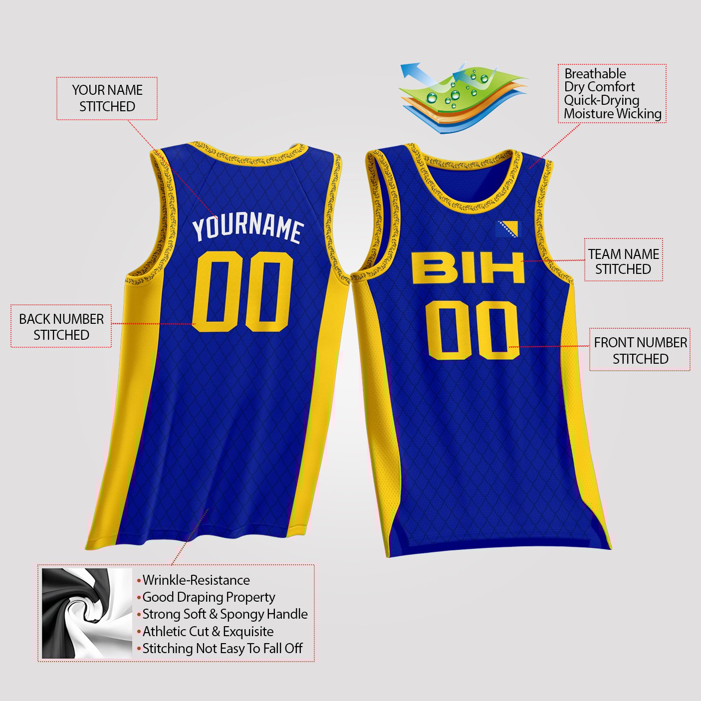 Bosnia Custom Basketball Jersey