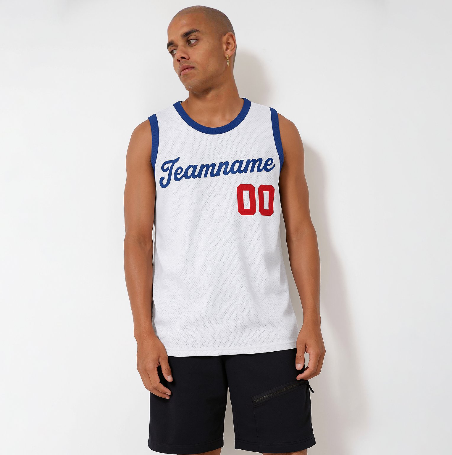Custom White Royal-Red Basketball Jersey