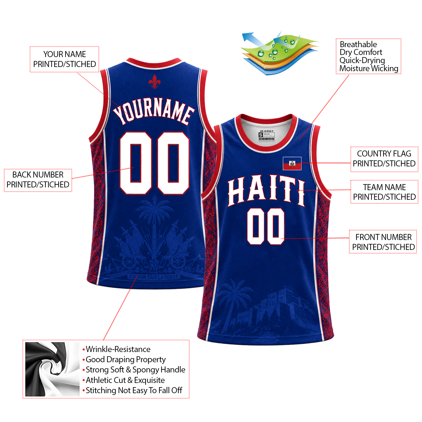 Haiti Custom Basketball Jersey - Image 2