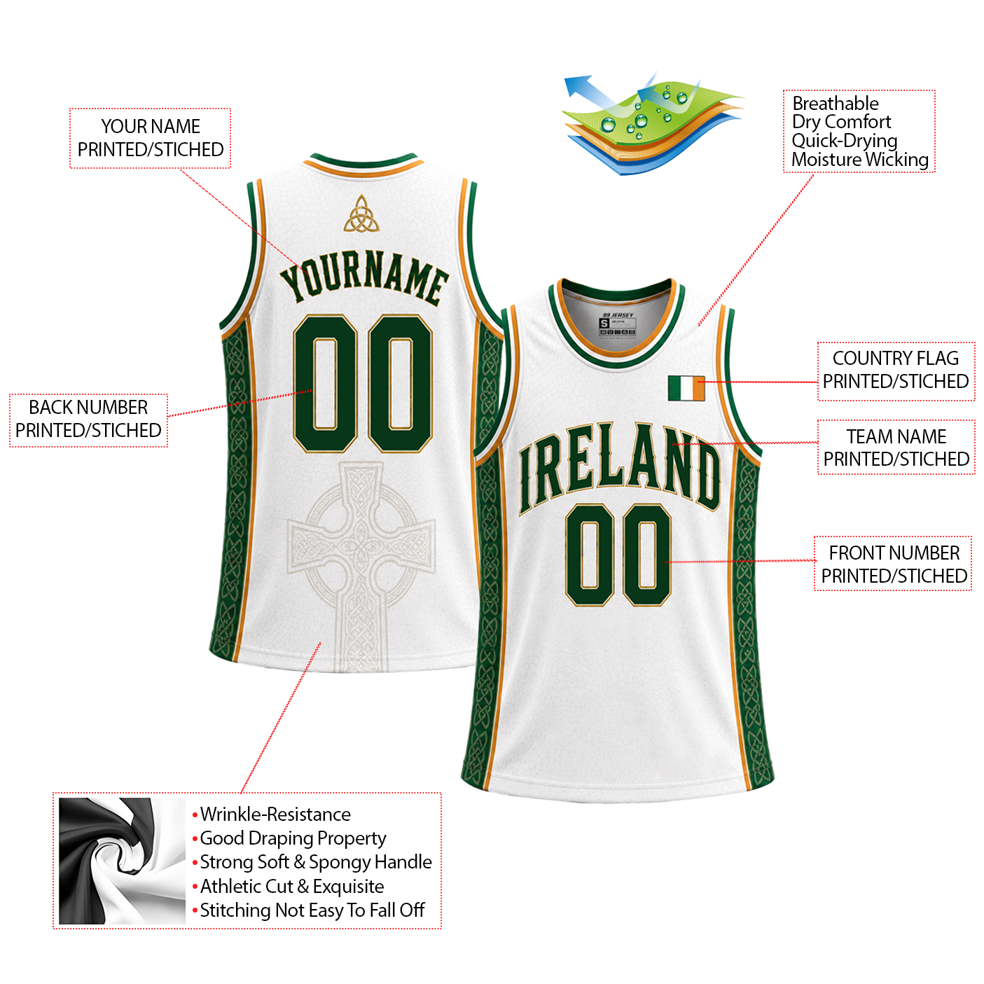 Ireland Custom Basketball Jersey - Image 7