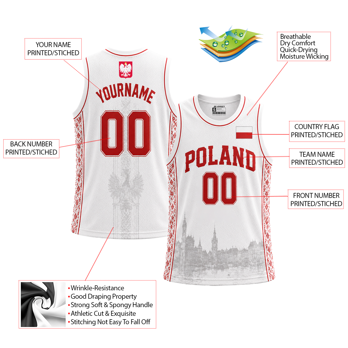 Poland Custom Basketball Jersey - Image 2