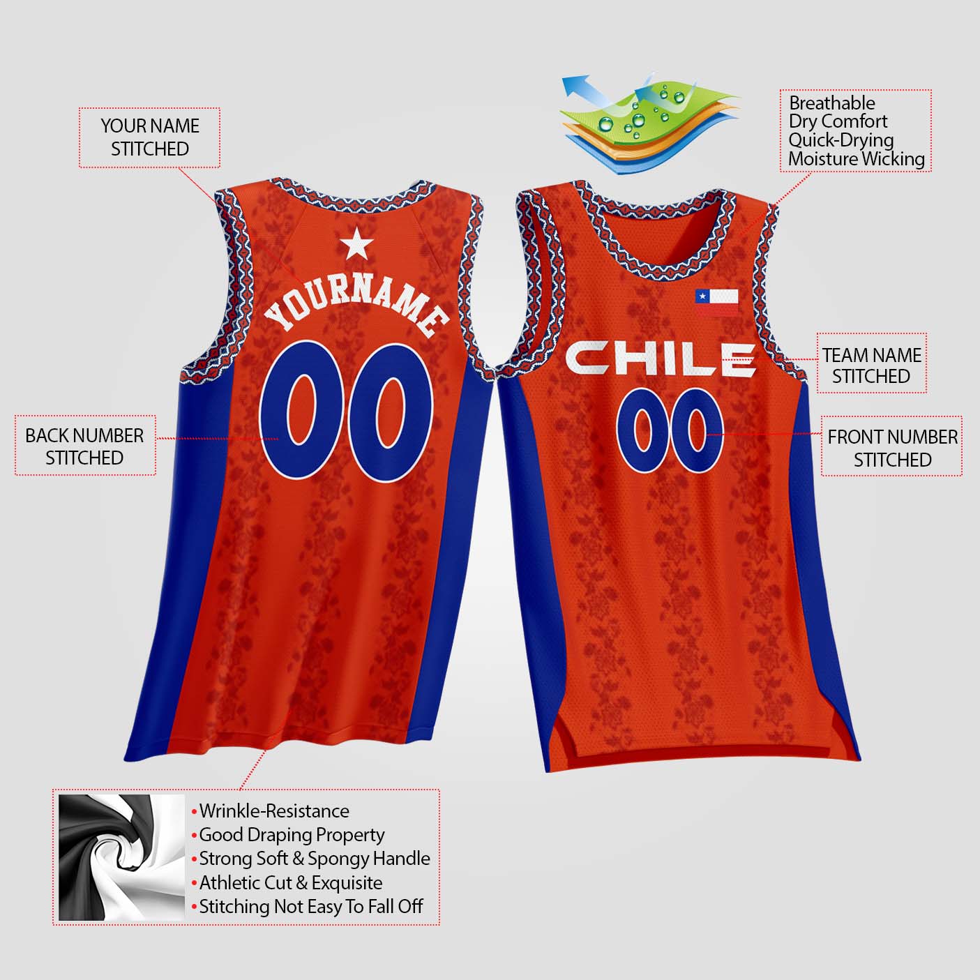 Chile Custom Basketball Jersey