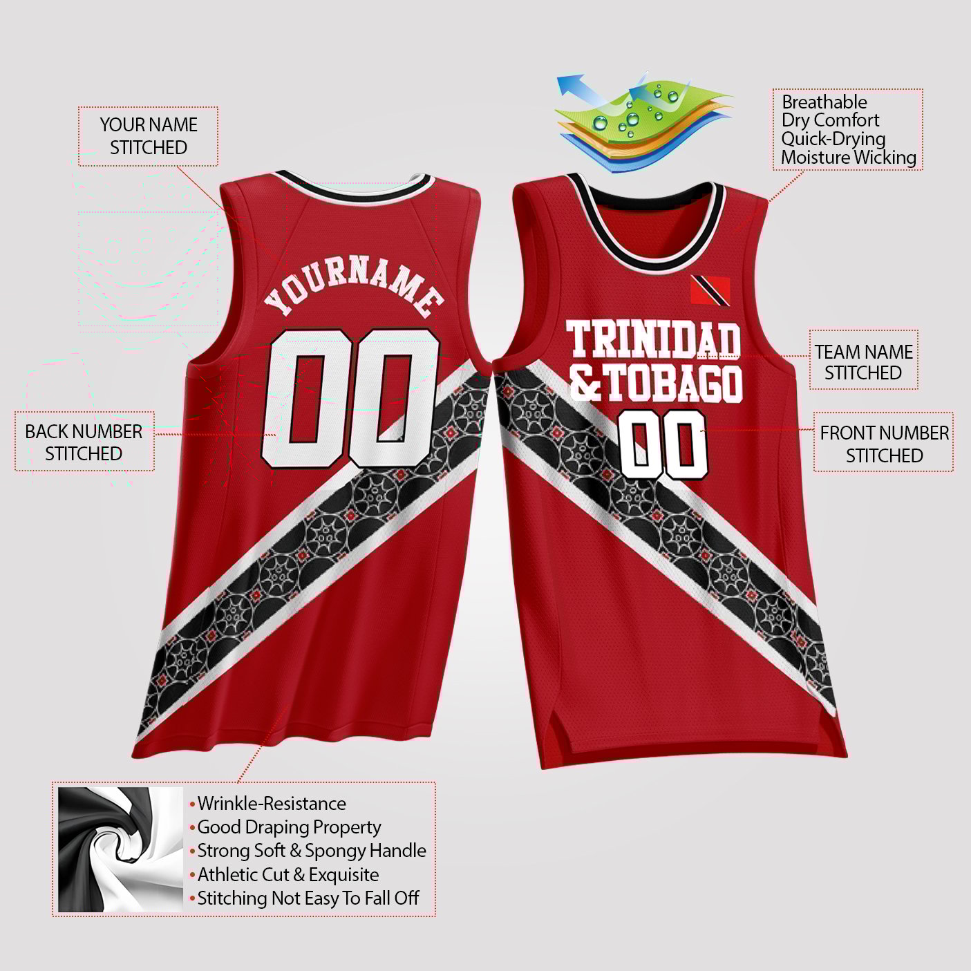 Trinidad & Tobago Custom Basketball Jersey