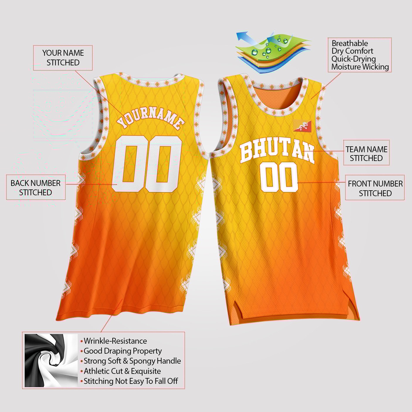 Bhutan Custom Basketball Jersey