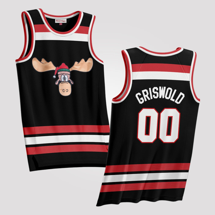 Christmas Vacation Griswold moose #00 basketball jersey, black and red