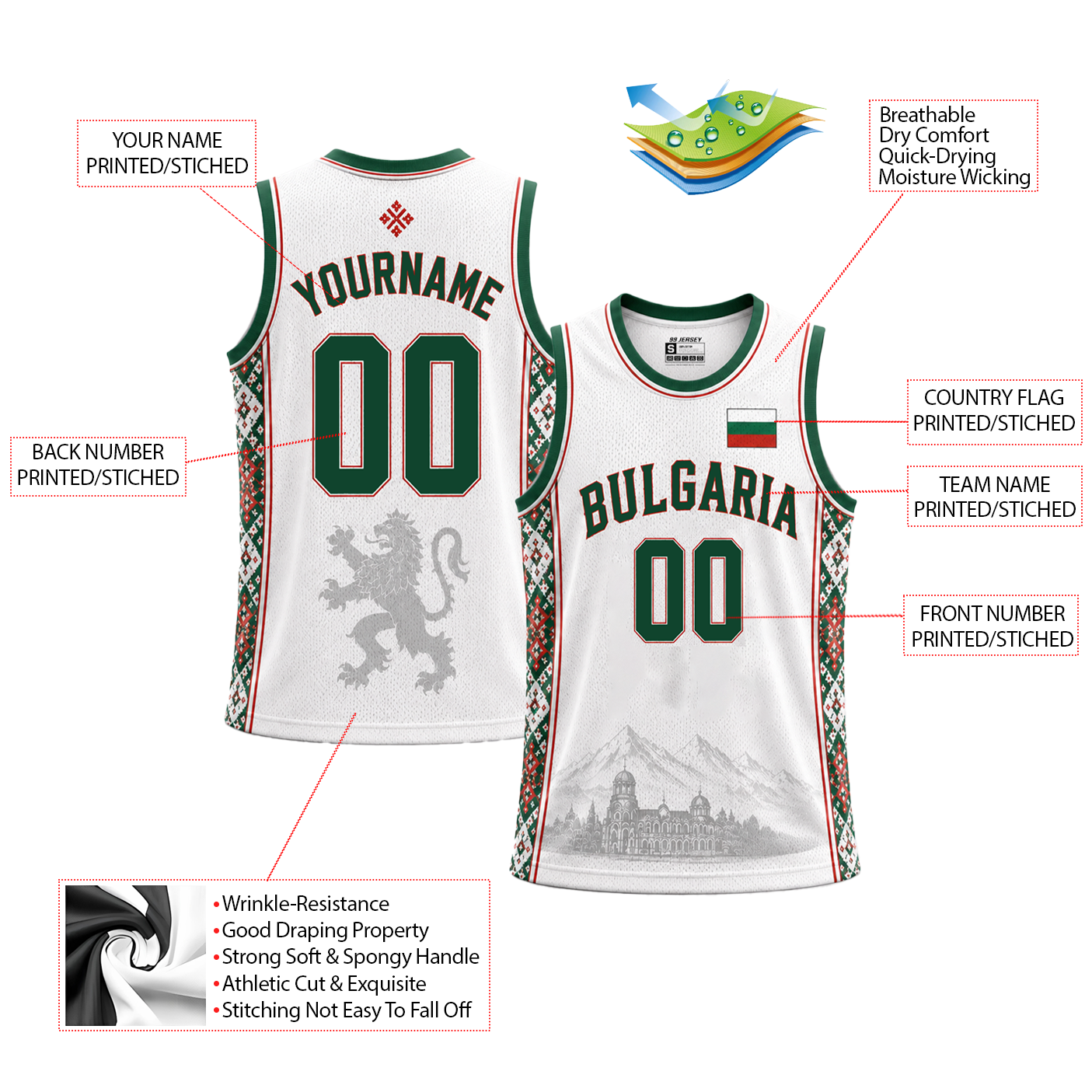 Bulgaria Custom Basketball Jersey - Image 2