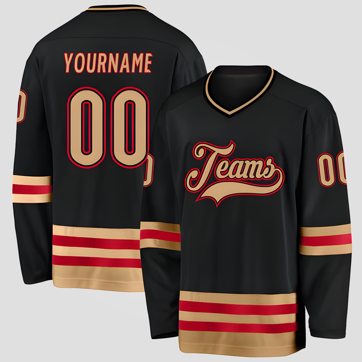 Customized Black Old Gold-Red Hockey Jersey