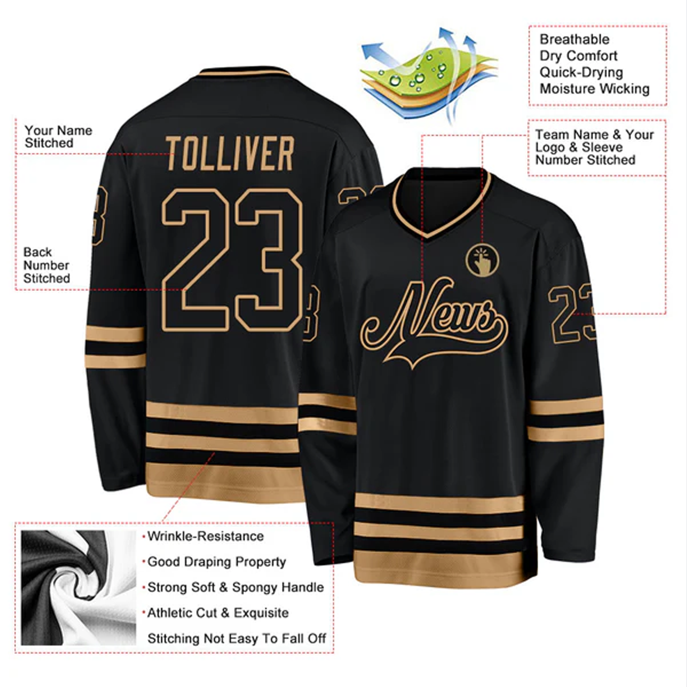 Customized Black-Gold Hockey Jersey - Image 3
