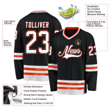 Customized Black White-Orange Hockey Jersey