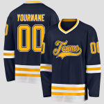 Customized Navy Gold-White Hockey Jersey