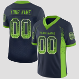 Customized Navy Neon Green-Gray Mesh Drift Fashion Football Jersey