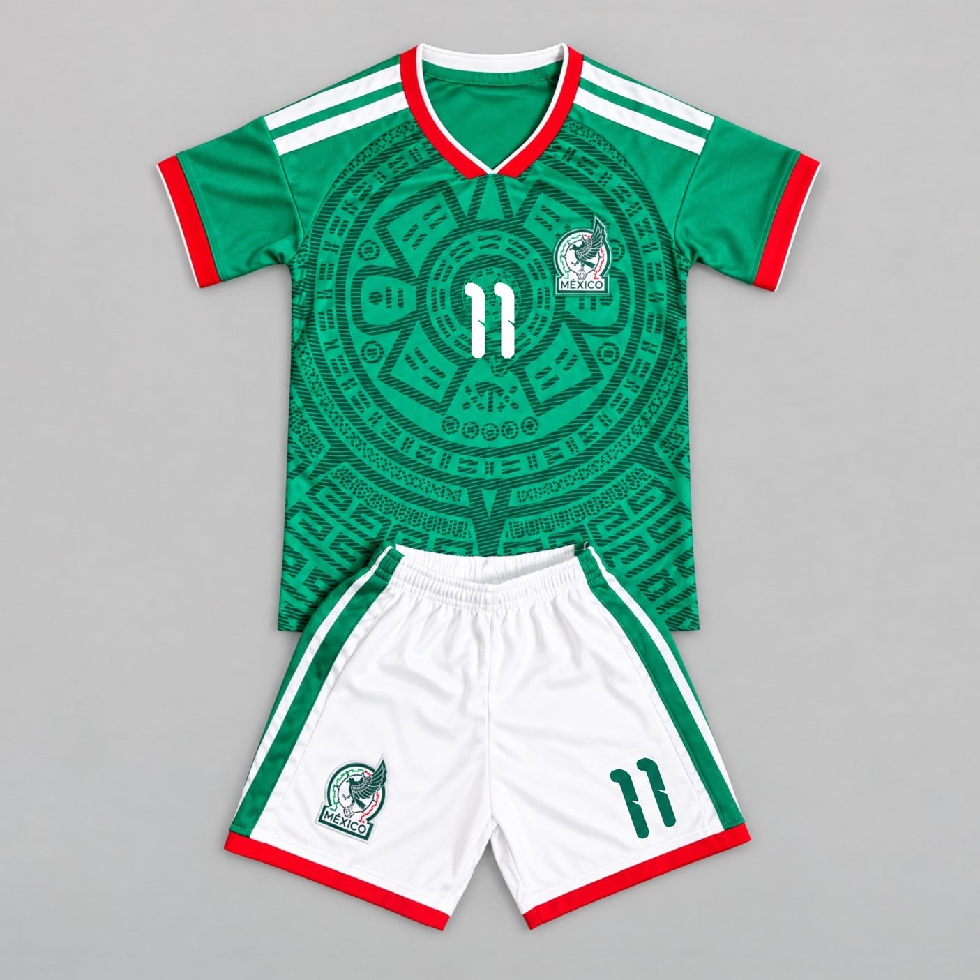 Mexico Youth Soccer Jersey, #11 Green Aztec | 99Jersey