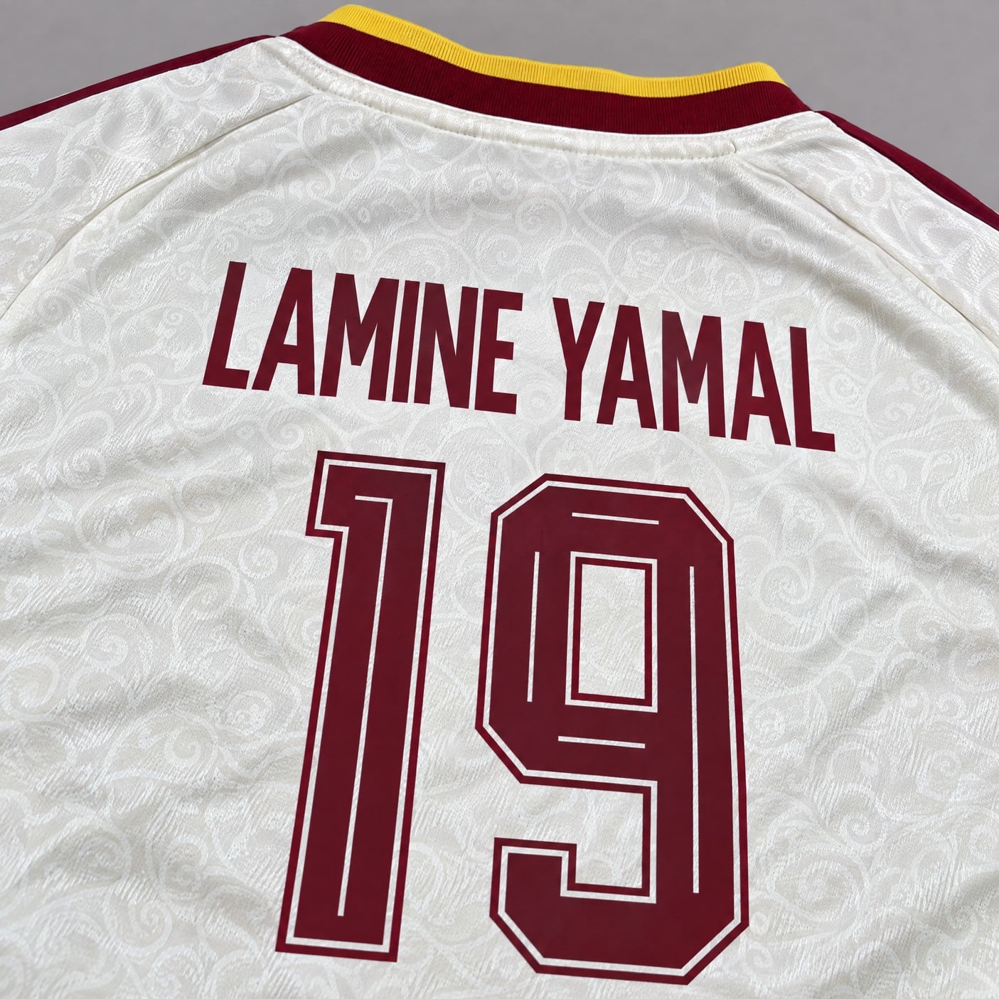 19 Lamine Yamal White/Burgundy Spain Youth Soccer Jersey