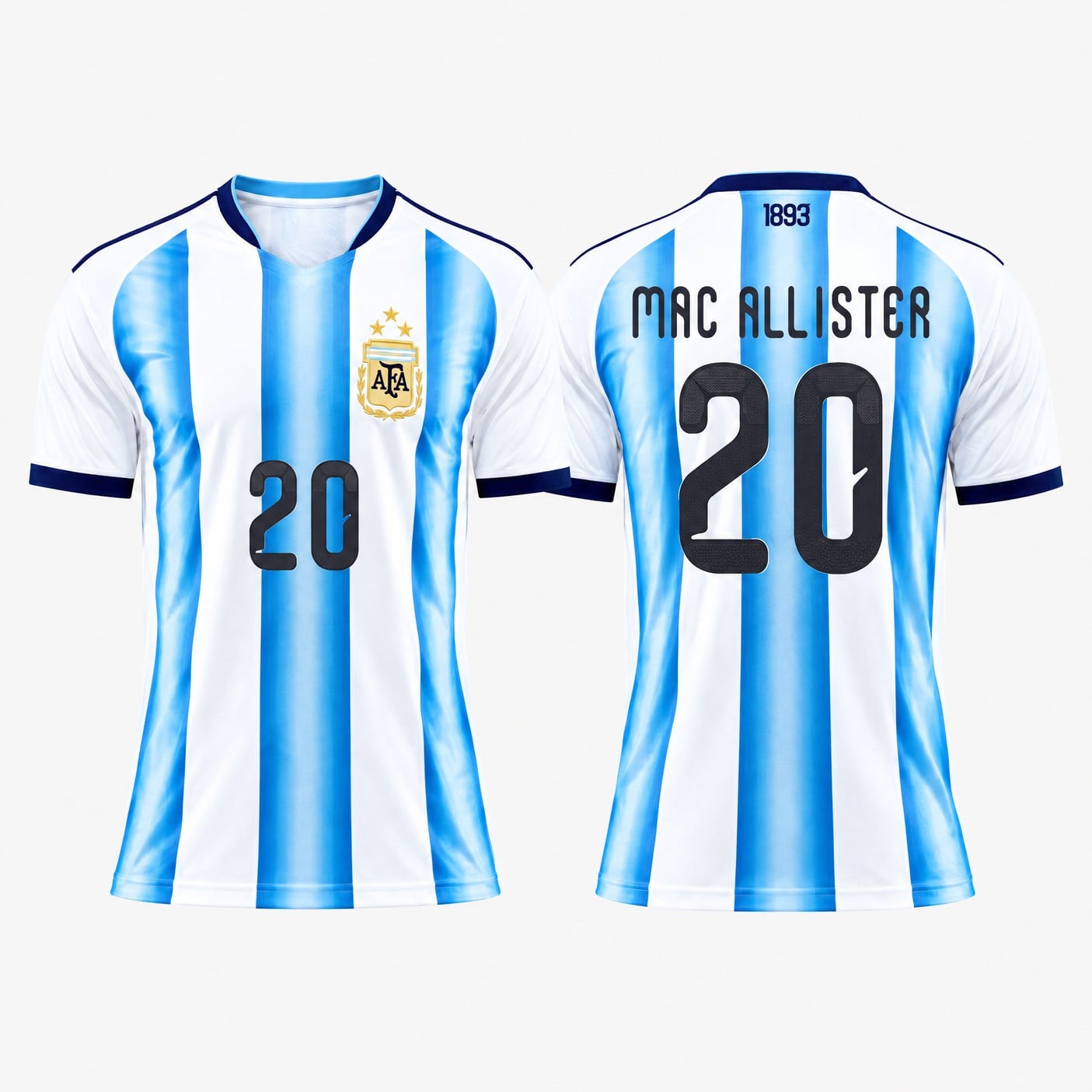 #20 Alexis Mac Allister Sky Blue/White Argentina Soccer Jersey, front and back