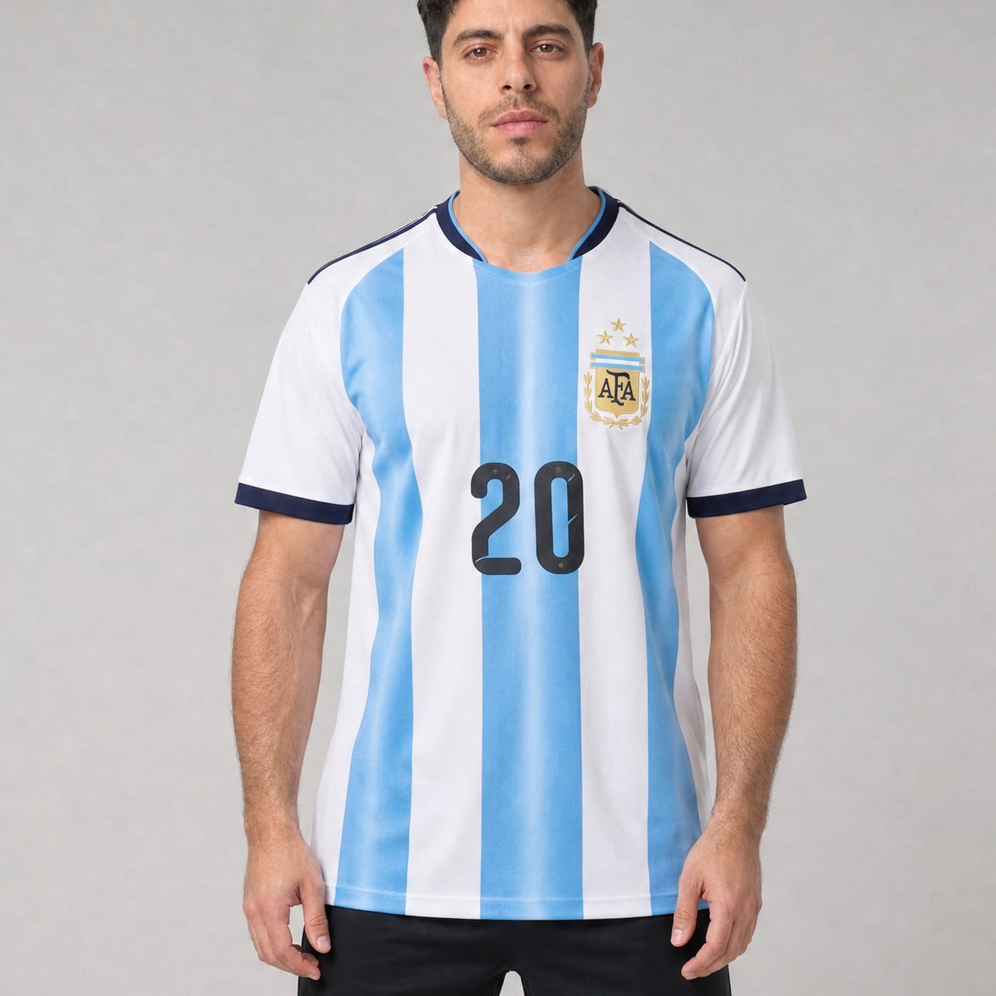 #20 Alexis Mac Allister Sky Blue/White Argentina Soccer Jersey, worn, front
