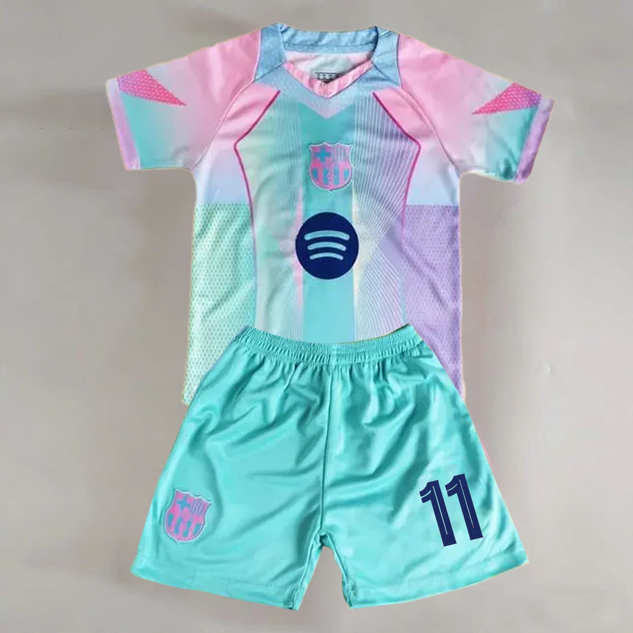 #11 Raphinha Barcelona Pink/Aqua Youth Soccer Jersey