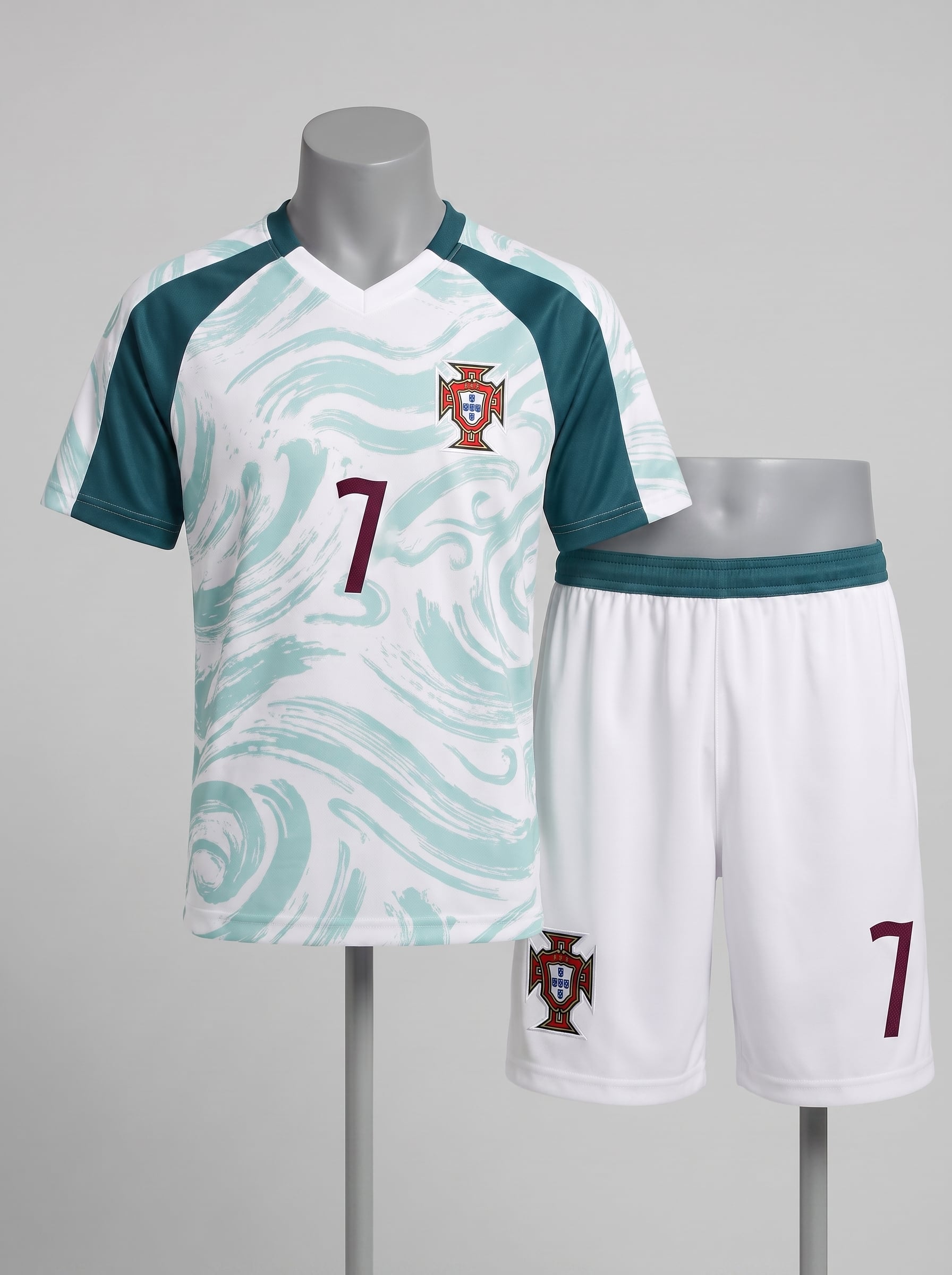 #7 Cristiano Ronaldo Portugal 'Teal wave patterns' Youth Soccer Jersey