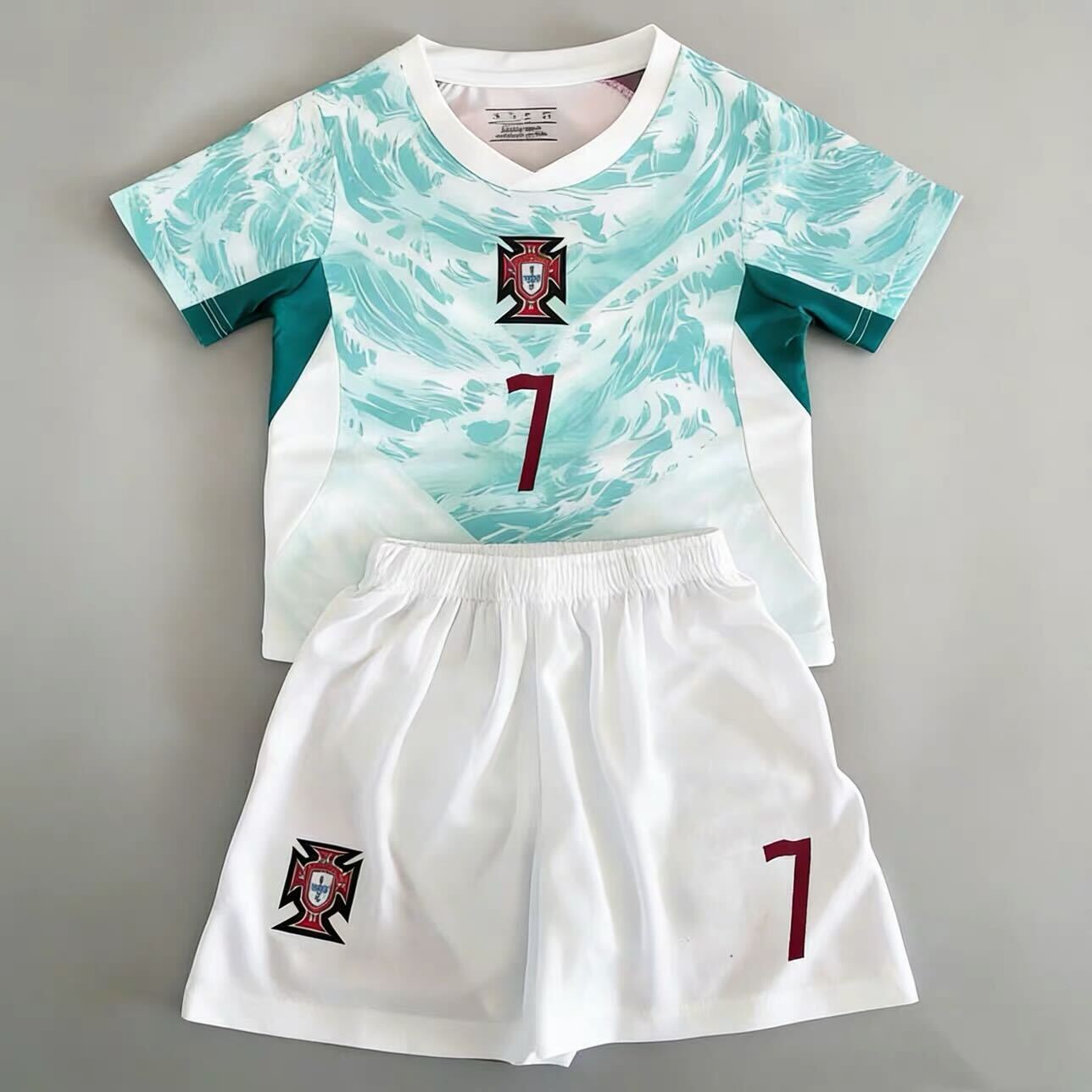 #7 Cristiano Ronaldo Portugal 'Teal wave patterns' Youth Soccer Jersey