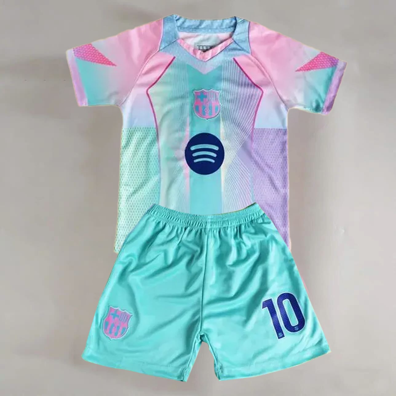 #10 Lamine Yamal Barcelona Pink/Aqua Youth Soccer Jersey