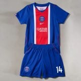#14 Désiré Doué Blue Red Paris Saint-Germain Youth Soccer Jersey