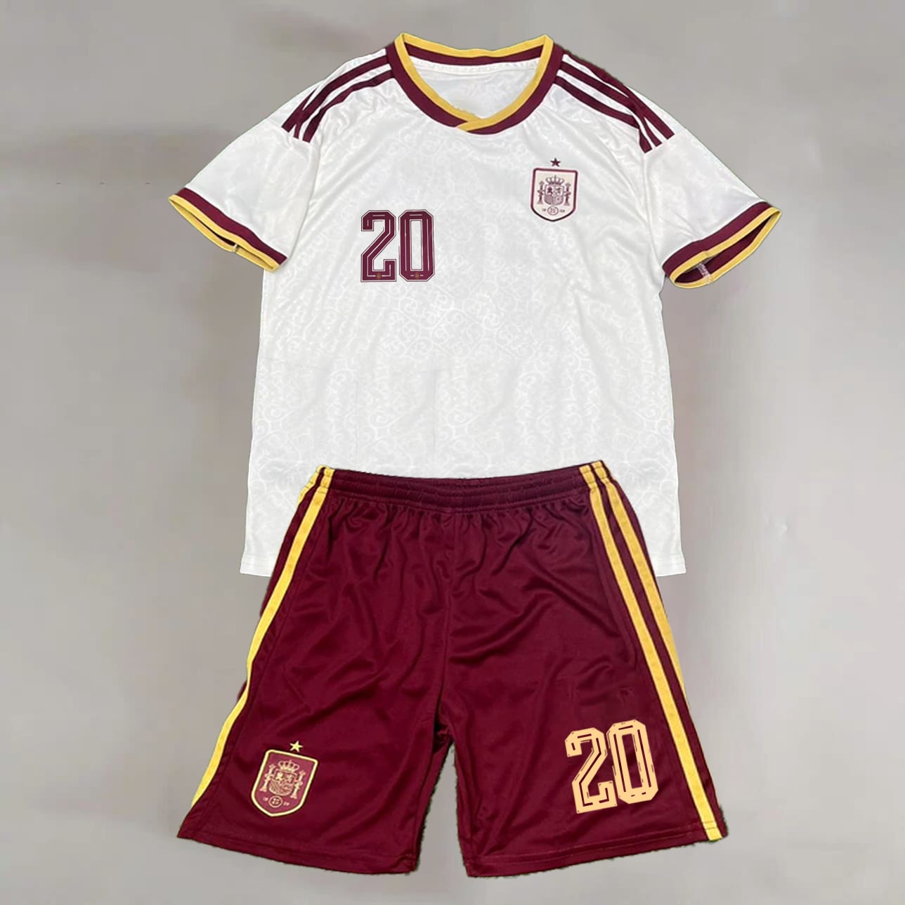 #20 Pedro González López White/Burgundy Spain Youth Soccer Jersey