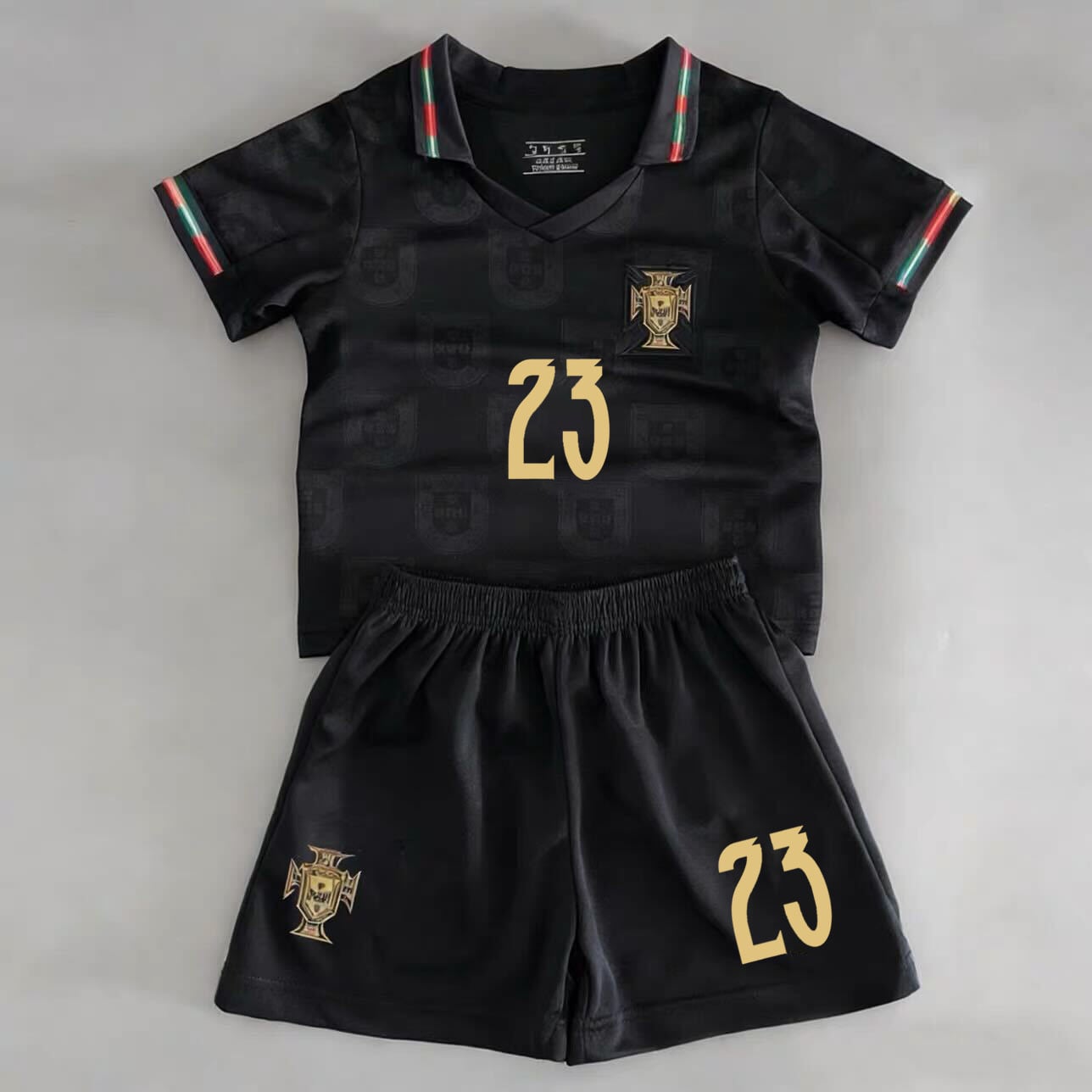 Vitor Ferreira Vitinha Portugal Black Panther youth soccer jersey number 23 all black gold numbers FPF crest