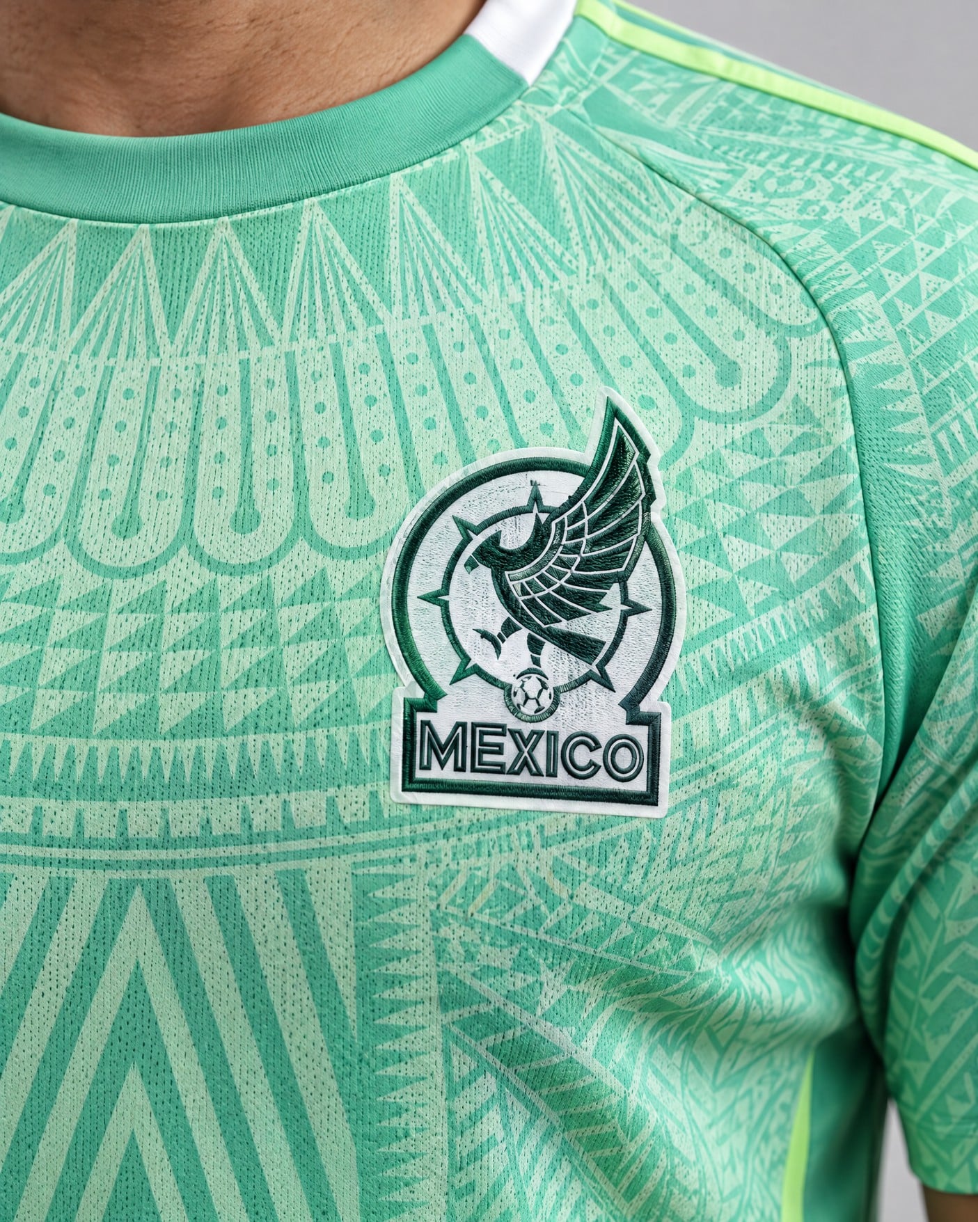 Mexico Mint Green Adult Blank Soccer Jersey, close-up